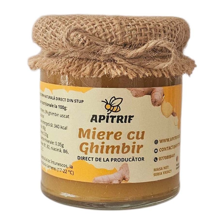 Miere cu ghimbir, APITRIF, Direct de la Producator, 100% naturala, 250 g