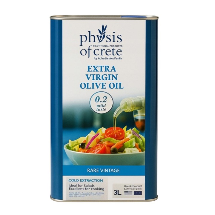 Ulei de măsline extravirgin Physis of Crete 3L, nouă recoltă grecească, presat la rece