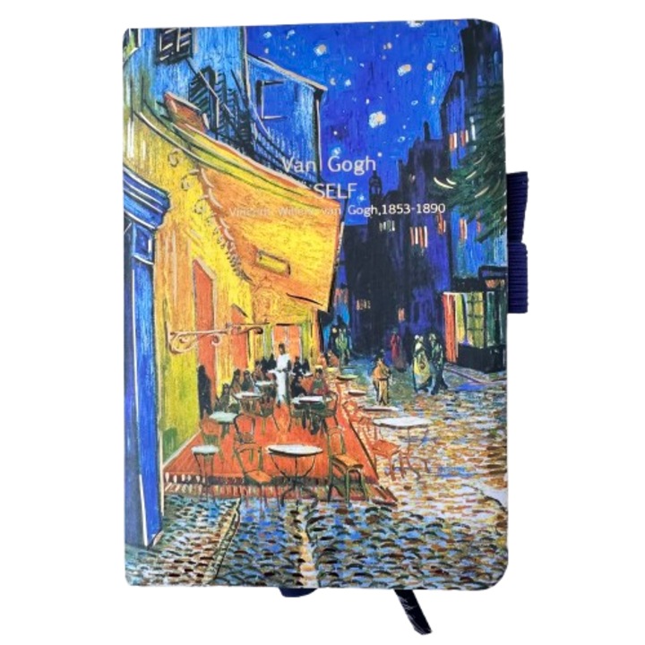 Agenda elegantă Vincent van Gogh, Terasa cafenelei noaptea, copertă cartonată, file liniate, 16x11cm