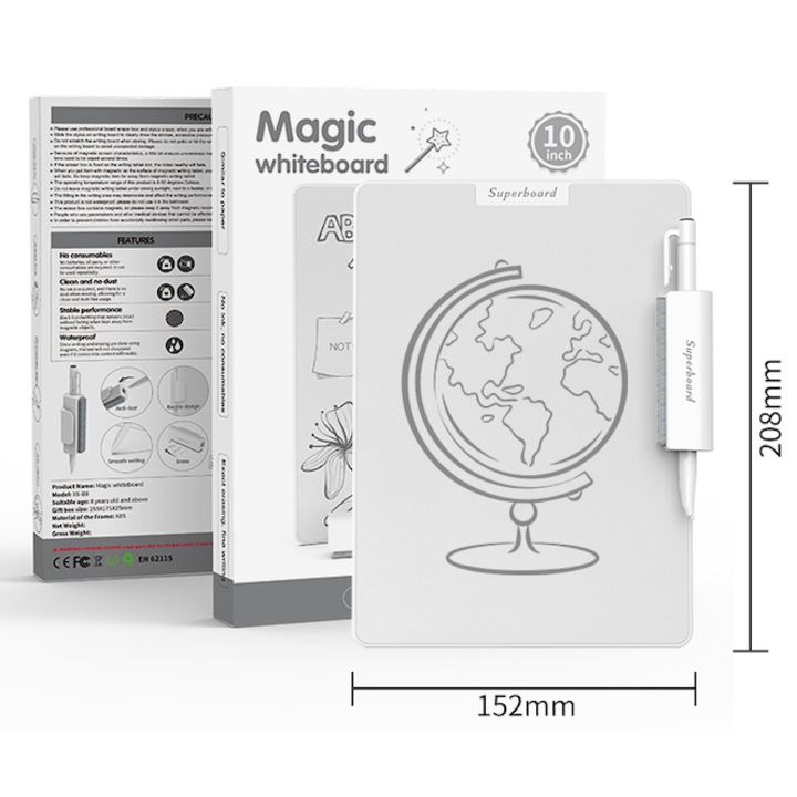Tableta de notite portabila cu stilou magnetic si radiera – Solutie ecologica fara hartie, reutilizabila, ideala pentru birou, acasa, scoala, studenti si profesori – Dimensiune 10 inch