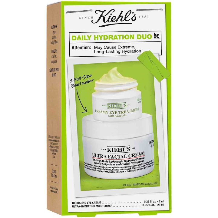 Set hidratare intensa pentru fata si ochi, Kiehl's Daily Hydration Duo: Crema Ultra Facial Cream 28 ml + Crema de ochi hranitoare cu Avocado 7 ml