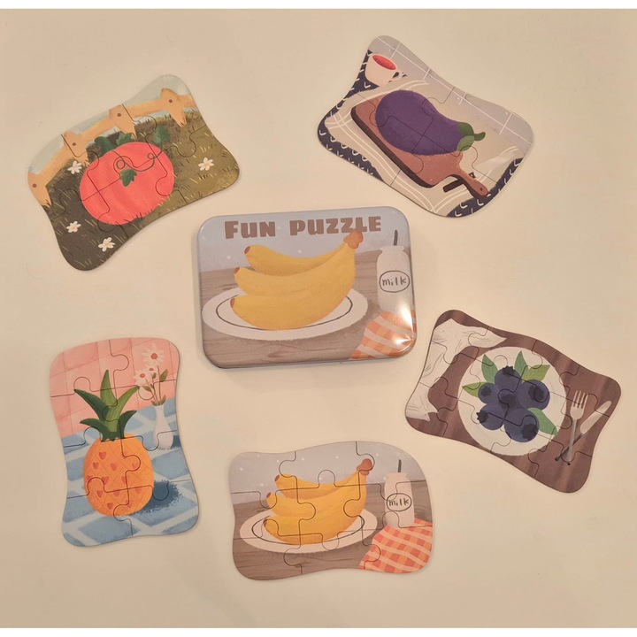 Puzzle educativ set 39 piese, fructe și legume, carton, pentru 3 ani+