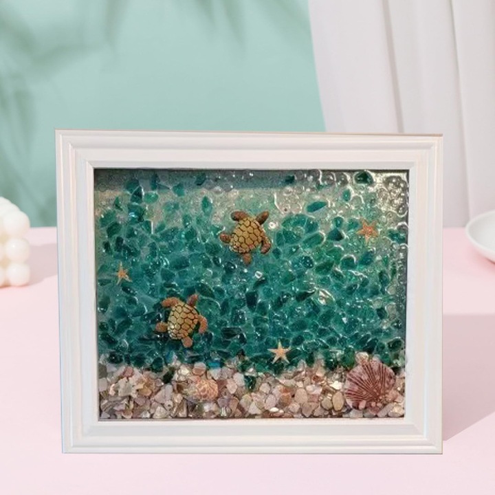 Kit de arta din sticla marina pentru adulti, kit de arta pentru plaja din rasina DIY cu rama foto, kituri de mozaic pentru femei si copii, kituri de mozaic din sticla pentru adulti, acasa si birou
