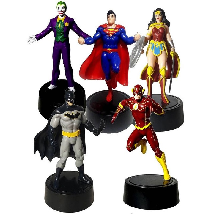 Set 5 Figurine Dc Comics cu Holograma, Batman Flash Superman Wonder Woman Joker, cu sticker