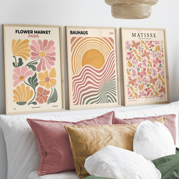 Set de 3 postere estetice, decoratiuni florale de perete, arta botanica abstracta de perete, ilustratii florale din natura, imprimeuri pentru dormitor, sufragerie, casa, birou 30x40cm