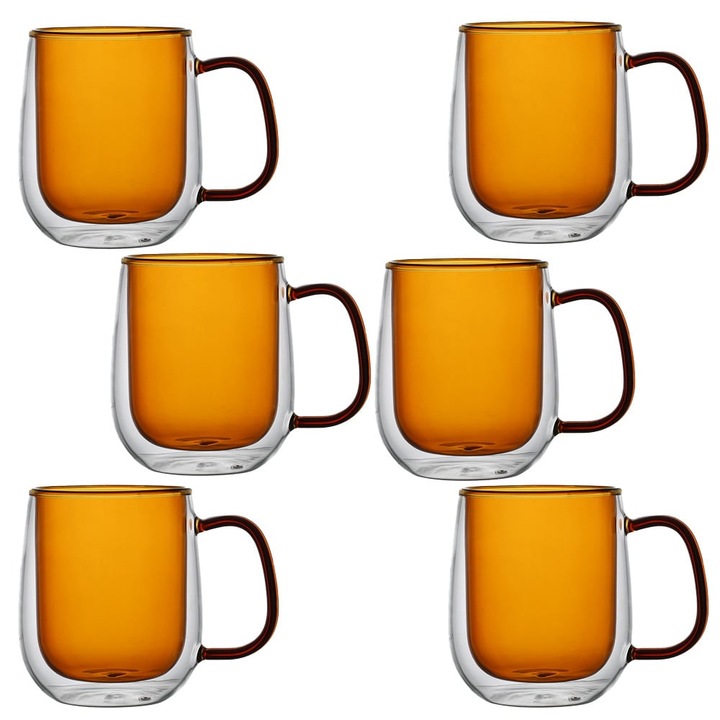 Pahare termice MGHOME cu interior portocaliu 300 ml set de 6