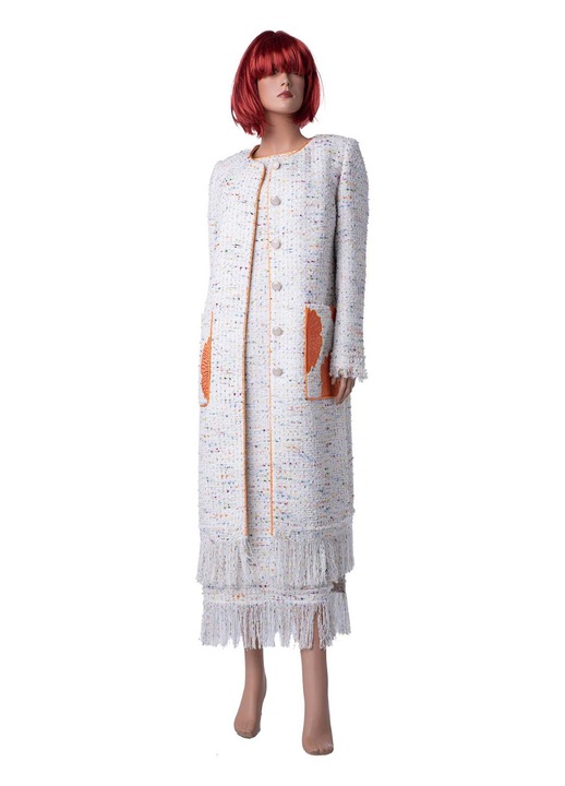 Pardesiu midi ivoire, unicat, cu aplicatie florala – eleganta versatila, marime 40 EU