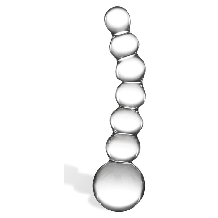 Dop dildo curbat din sticla, dop anal cu margele, dop anal cu margele