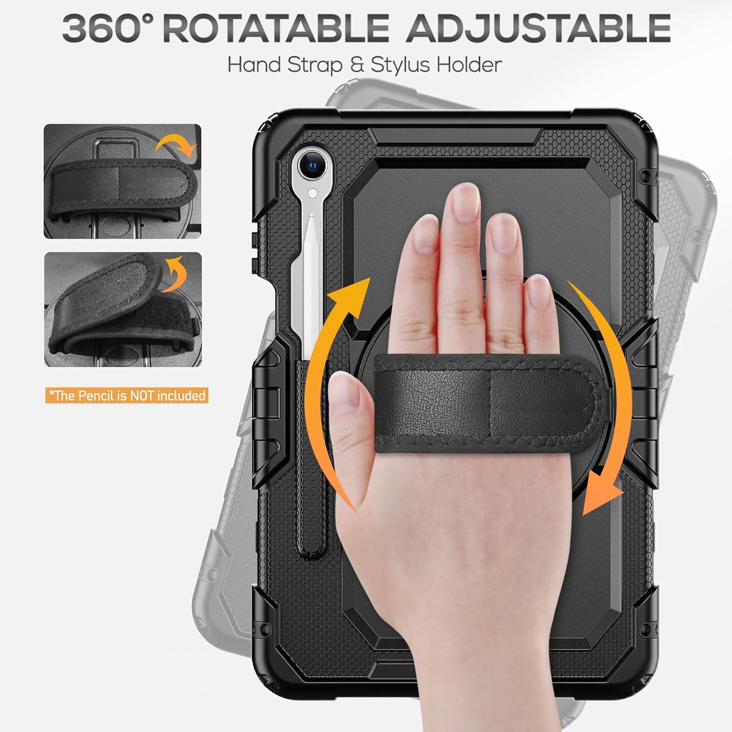 Pachet 360: Husa cu folie integrata pentru Samsung Galaxy Tab S11 11 inch Shockproof Armor de tip stand, Rotire 360°, Suport Reglabil si Curea de Mana & Umar - negru