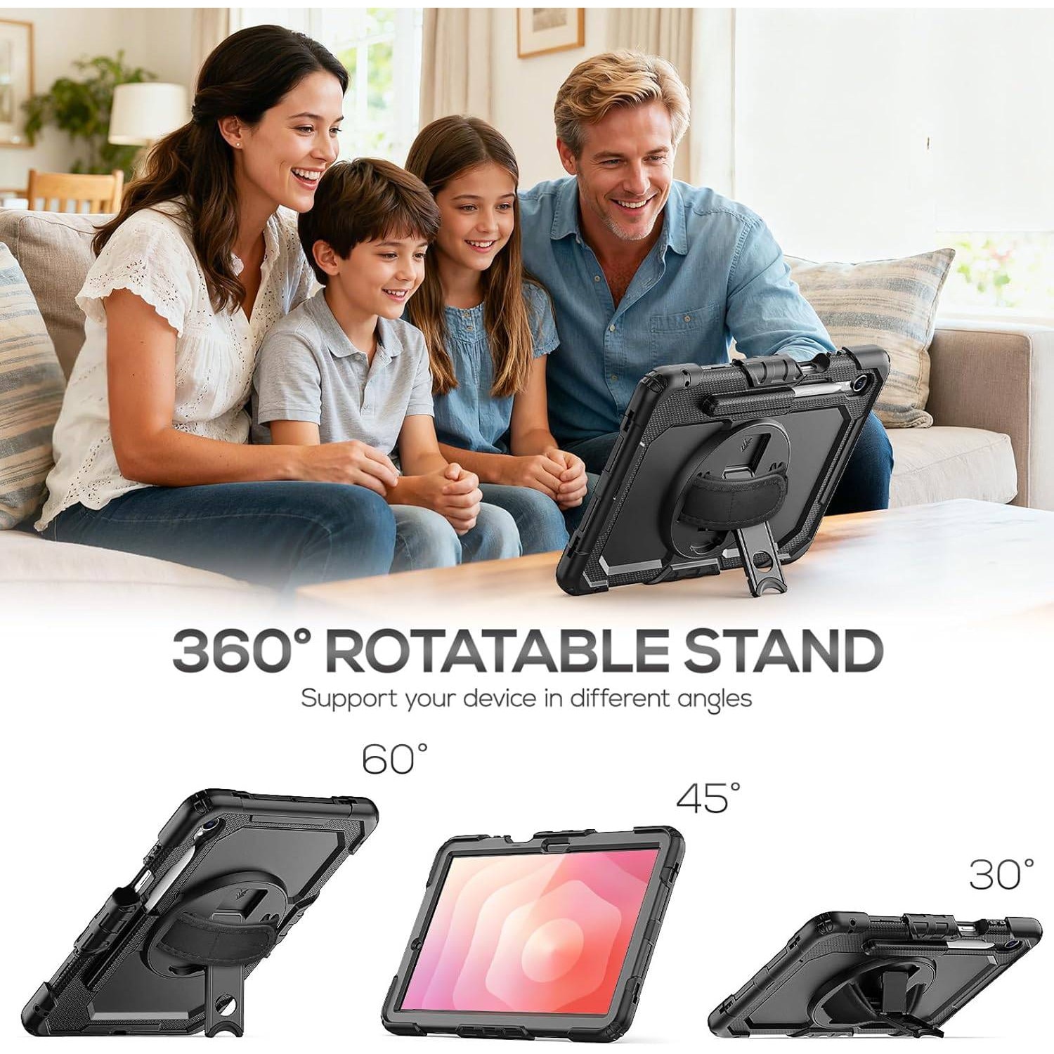Pachet 360: Husa cu folie integrata pentru Samsung Galaxy Tab S11 11 inch Shockproof Armor de tip stand, Rotire 360°, Suport Reglabil si Curea de Mana & Umar - negru