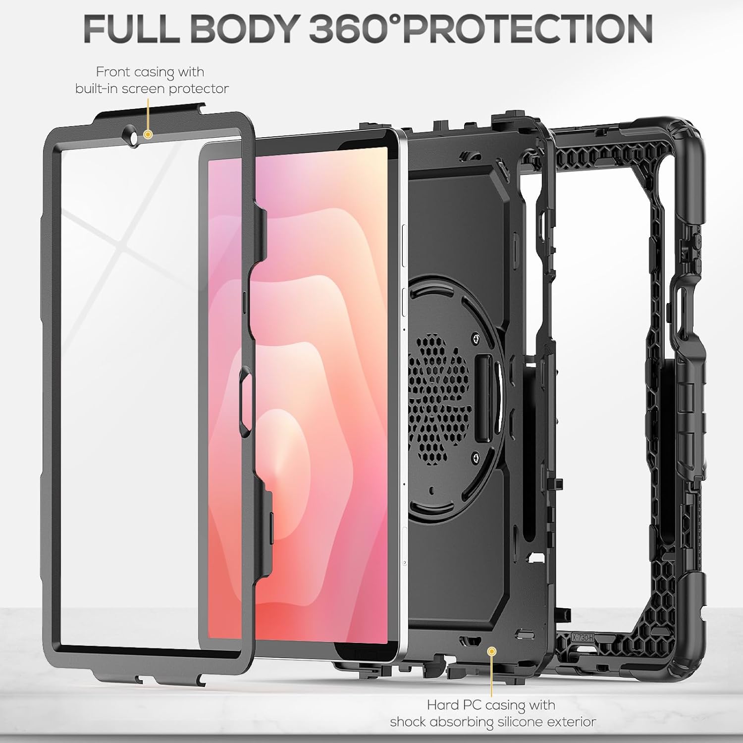 Pachet 360: Husa cu folie integrata pentru Samsung Galaxy Tab S11 11 inch Shockproof Armor de tip stand, Rotire 360°, Suport Reglabil si Curea de Mana & Umar - negru