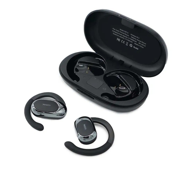 Yesido YSP13 vezeték nélküli fülhallgató, Bluetooth 5.3, Open-Ear kialakítás, fekete
