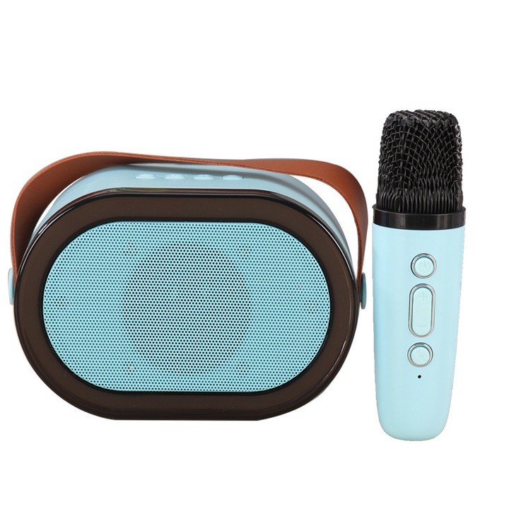 Boxa Portabila Mini Karaoke cu 2 Microfoane Wireless, Lumina LED, Cablu Type-C, Baterie 18650