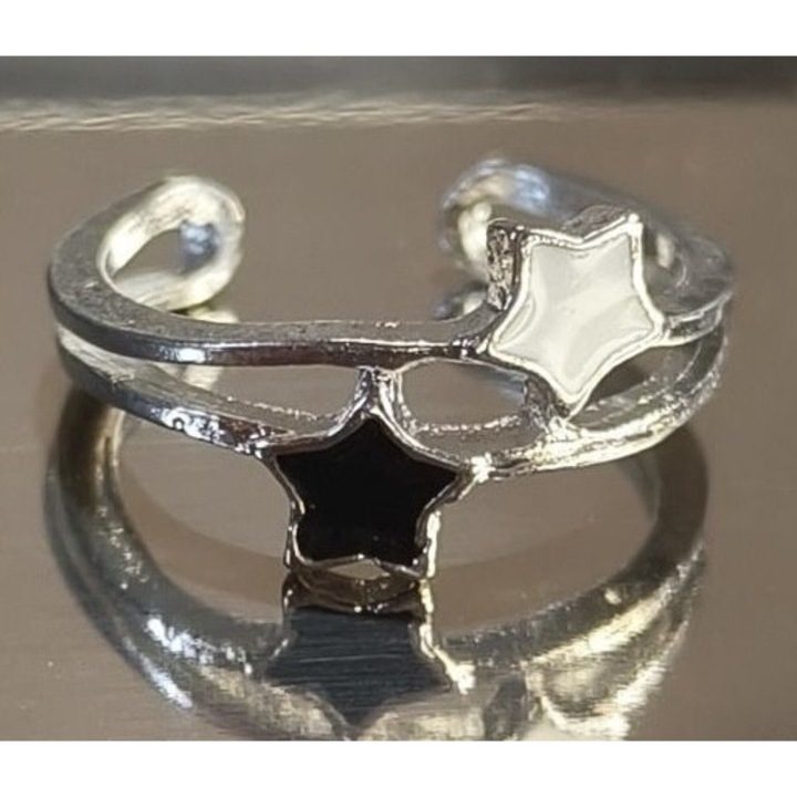 Inel dama, placat cu argint, ajustabil, argintiu