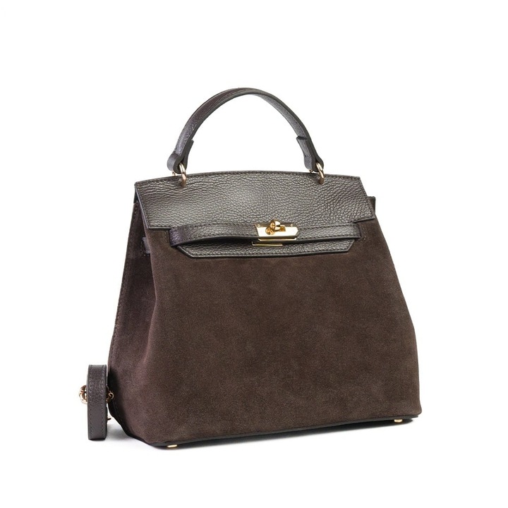 Poseta Piele Teresa - Piele Intoarsa - Maro Inchis, Geanta Casual din Piele Naturala, Geanta, Genti