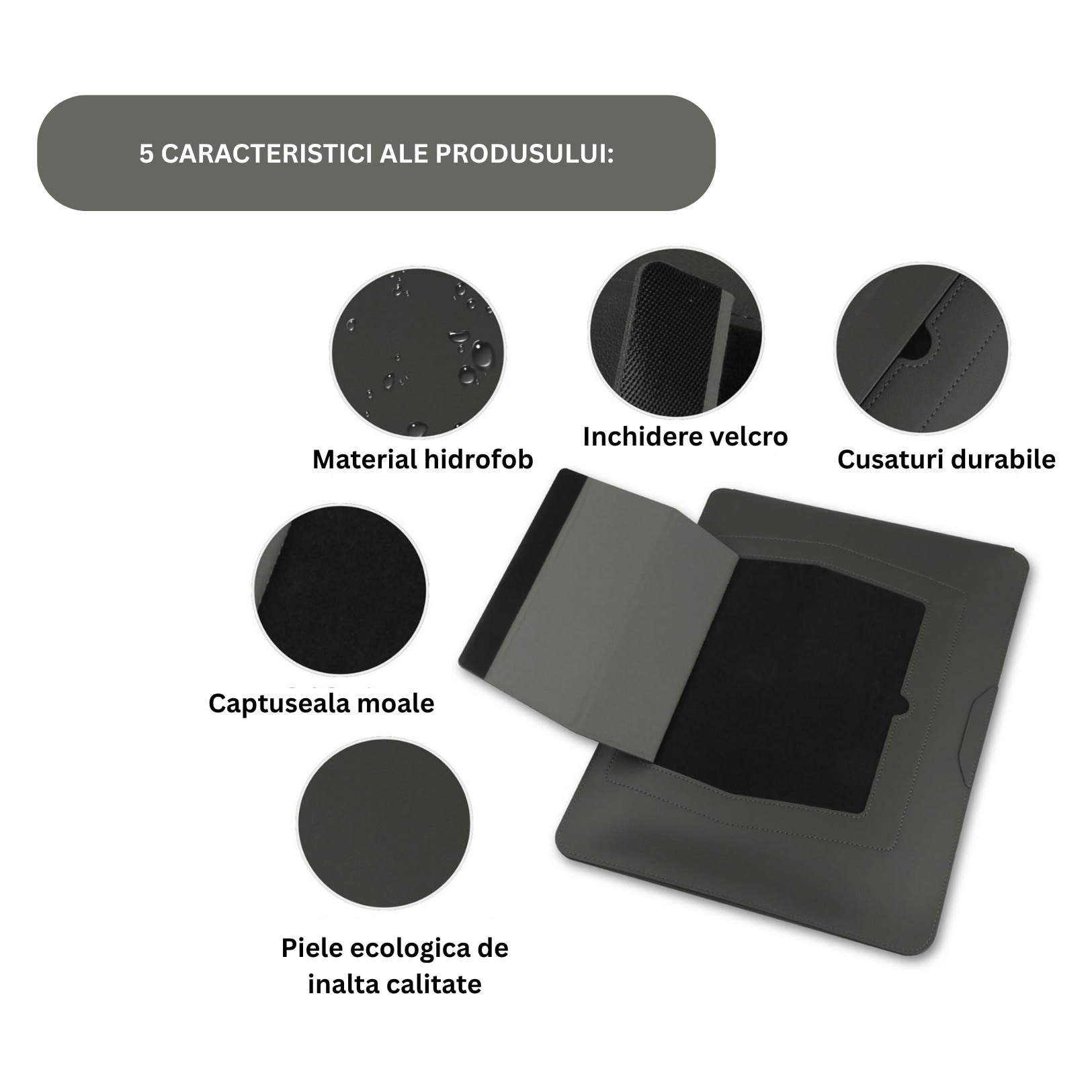 Husa laptop 13–14 inch cu suport pliabil si mousepad integrat, compatibila MacBook, protectie ultrafina, gri AleFla Eshop