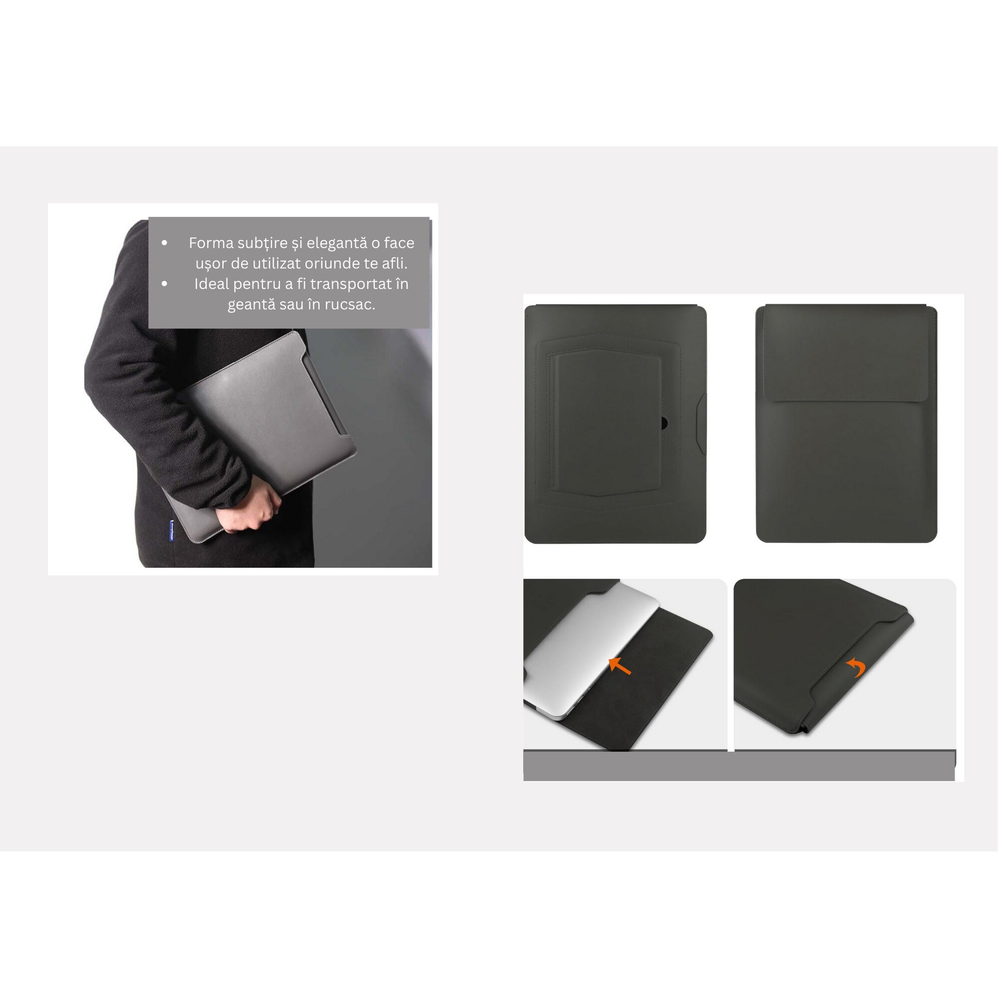 Husa laptop 13–14 inch cu suport pliabil si mousepad integrat, compatibila MacBook, protectie ultrafina, gri AleFla Eshop