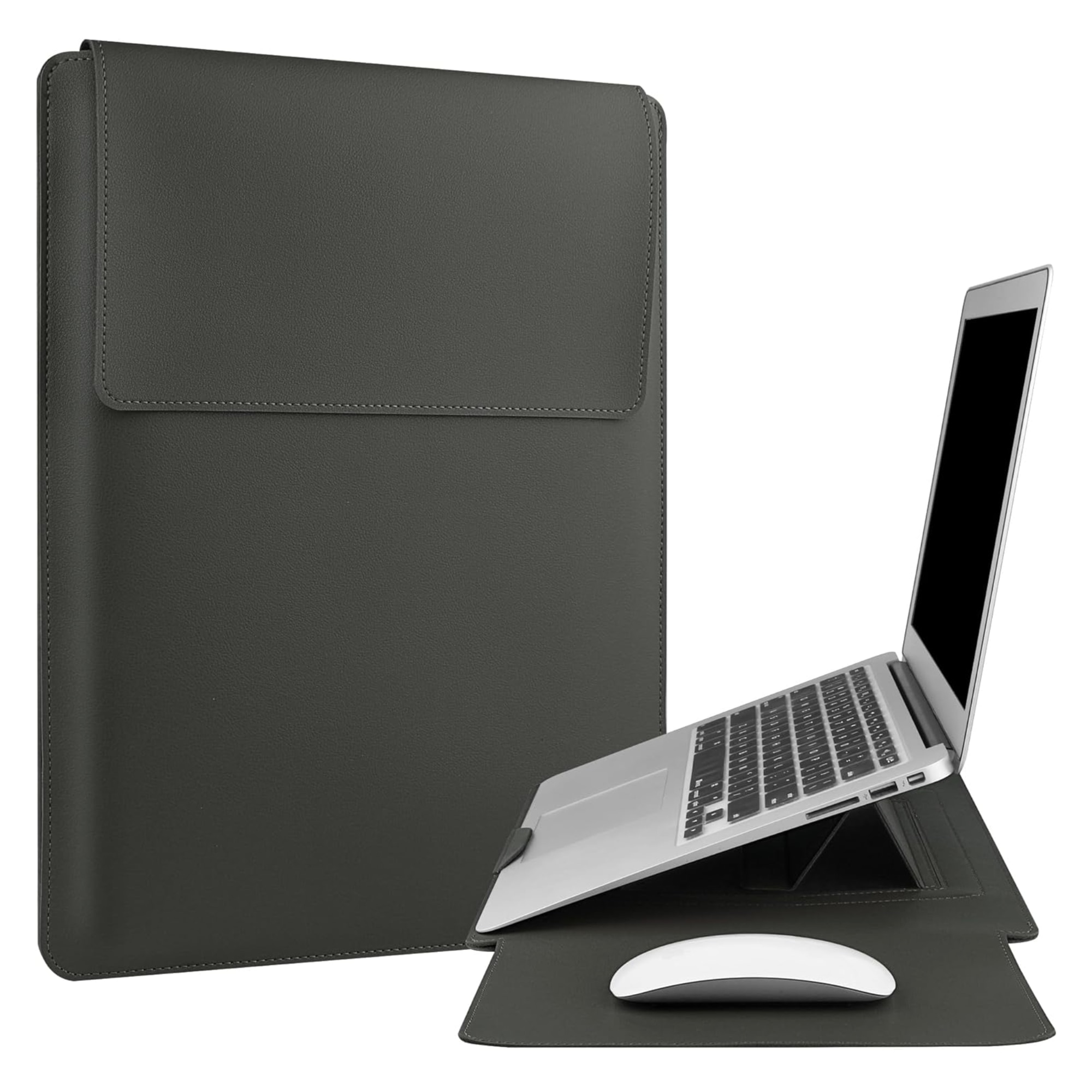 Husa laptop 13–14 inch cu suport pliabil si mousepad integrat, compatibila MacBook, protectie ultrafina, gri AleFla Eshop