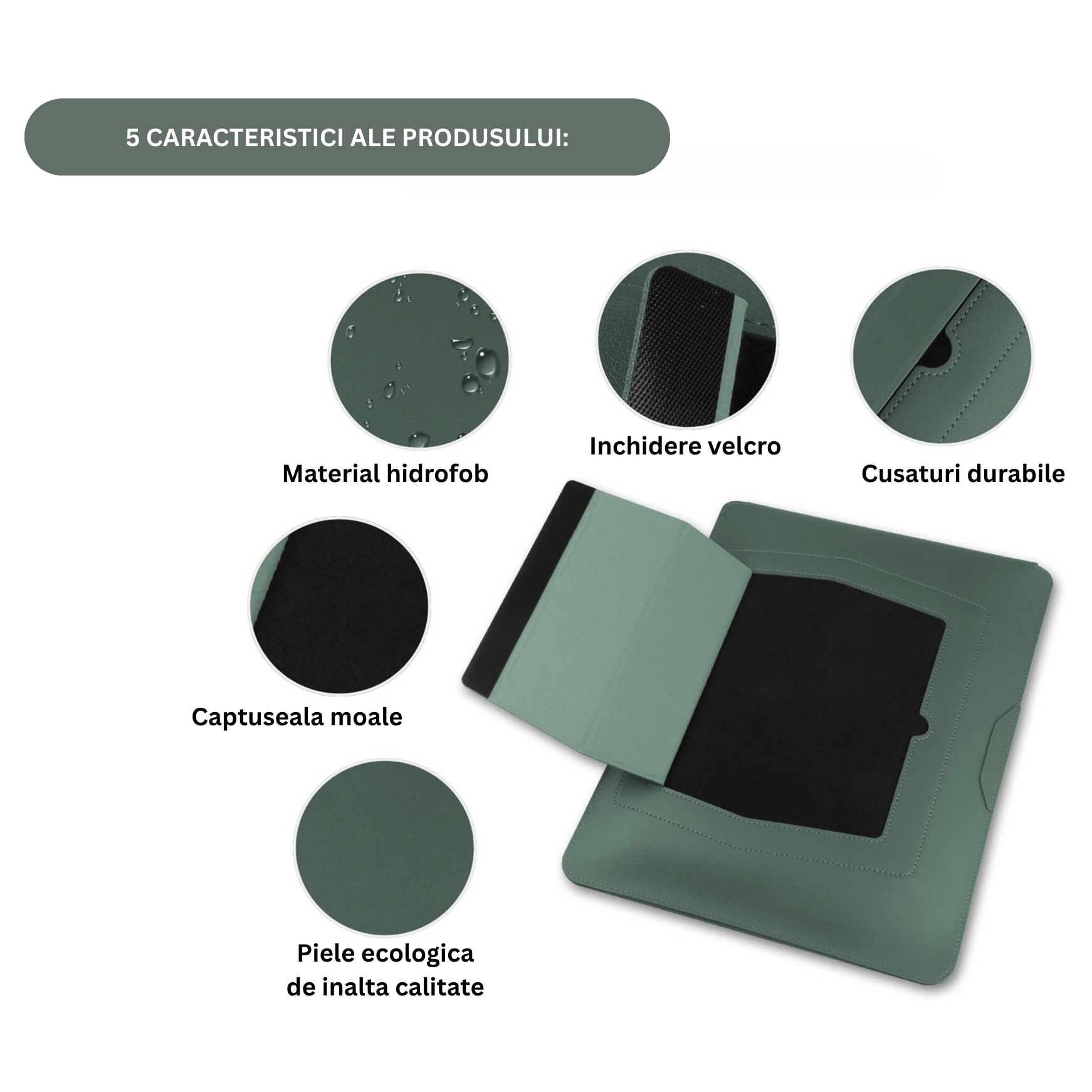 Husa laptop 15-16 inch cu suport pliabil si mousepad integrat, compatibila MacBook, protectie ultrafina, verde AleFla Eshop