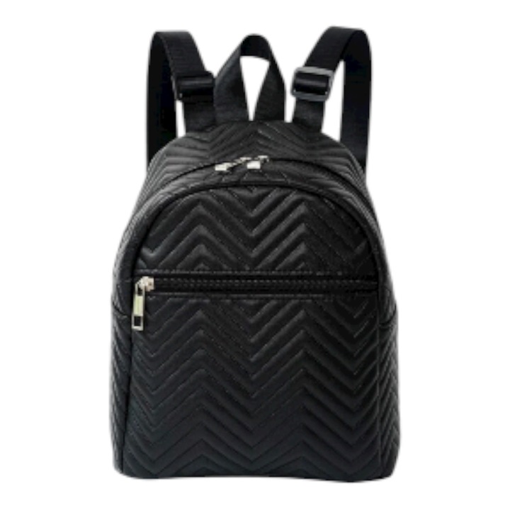 Mini fekete steppelt hátizsák, mérete 24*20cm