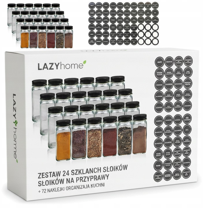Set organizator condimente, 24 recipiente, 72 etichete, rotativ, elegant