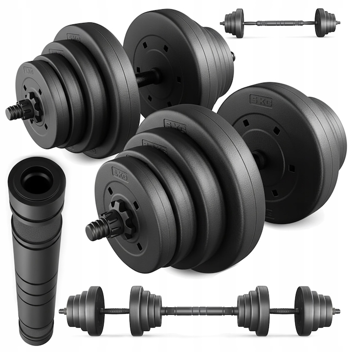 Set haltere reglabile 2x20kg, LAZYhome, greutate totala 40kg, culoare negru-gri