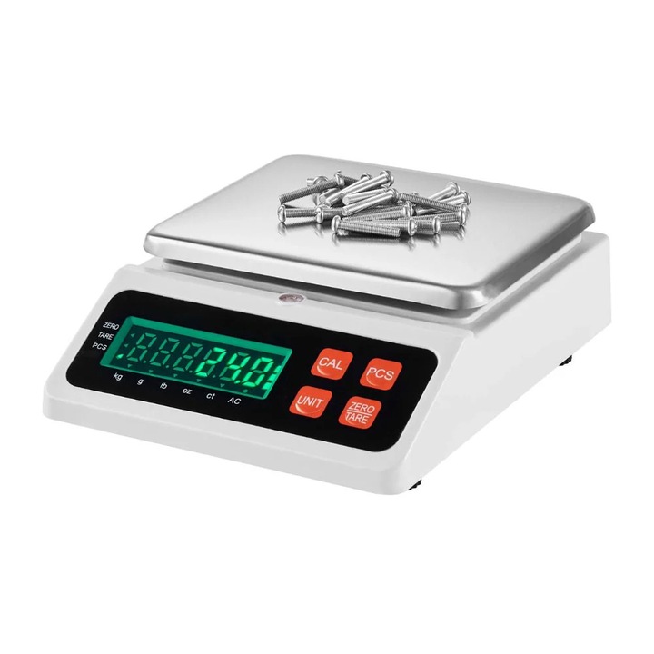 Digitális számláló mérleg, 10 kg, 0,1 g pontosság, LED kijelző, ezüst