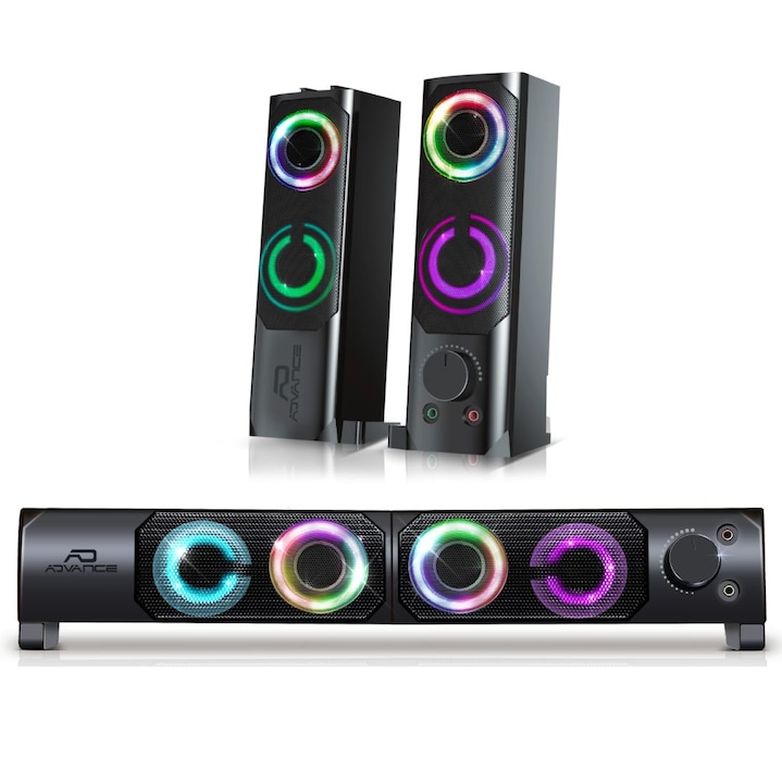 Advance 2.0 PC hangszóró, RGB, fekete, 6W