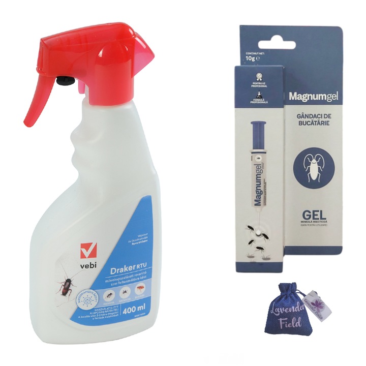 Gel gandaci Magnum 10 gr si Draker 400 ml anti insecte si sac lavanda LF 10 g