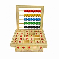 Numaratoare din lemn cu 50 bile colorate si cuburi cu cifre si semne matematice