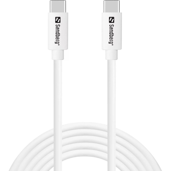 Sandberg USB-C adatkábel, 2m, fehér, 65W