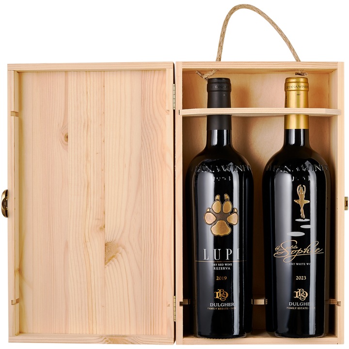 Pachet 2 x 0.75l Vinuri Gitana Lupi & La Petite Sophie, Cutie lemn