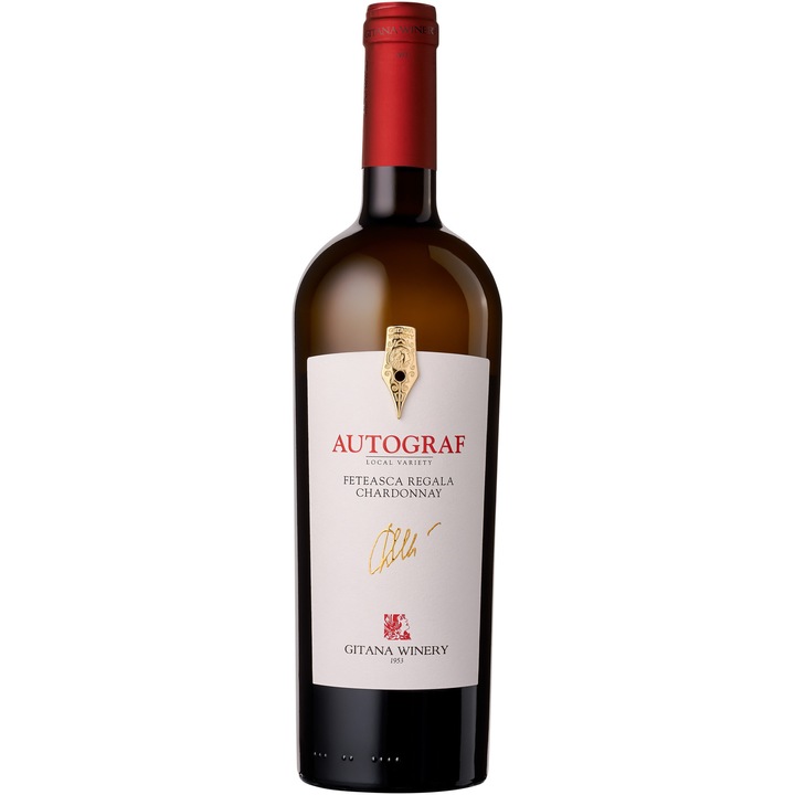 Vin Alb Gitana Autograf, Feteasca Regala & Chardonnay, Sec 0.75l