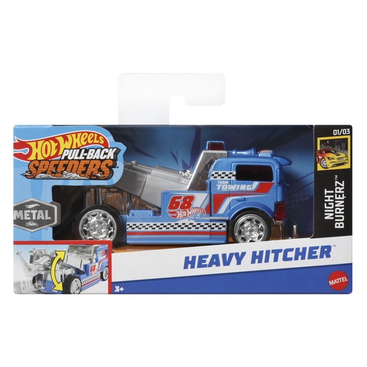 Hot Wheels Fém kisautó visszahúzható rendszerrel, Heavy Hitcher, 1:43 méretarányarány