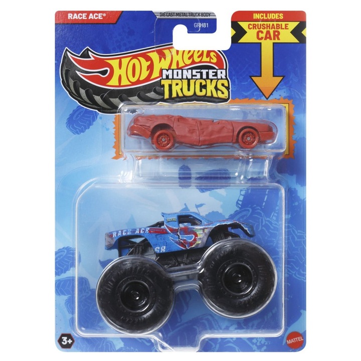 Hot Wheels Monster Truck Si Masinuta Metalica Race Ace