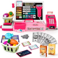 Casa de Marcat de jucarie, Juksun, Casa de marcat Set de jucarii, cu lumini si sunete, Pentru dezvoltare STEM, memorie, Jucarie Interactiva Pentru Copii, Cu Sunete si Lumini Led, 37*9*19cm, Roz