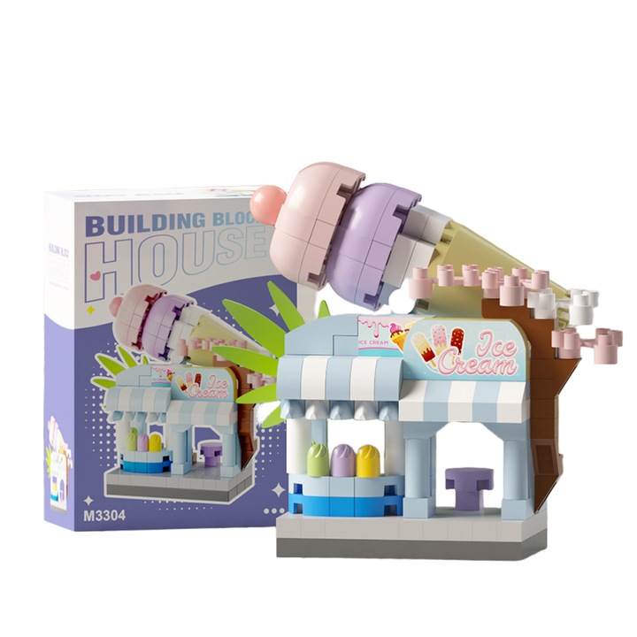 Строителни блокчета за магазин за сладолед, играчка за сглобяване, пастелни цветове, 7×3.5x6см, образователна, сладка, играчка за деца и възрастни, строителен комплект за десерти