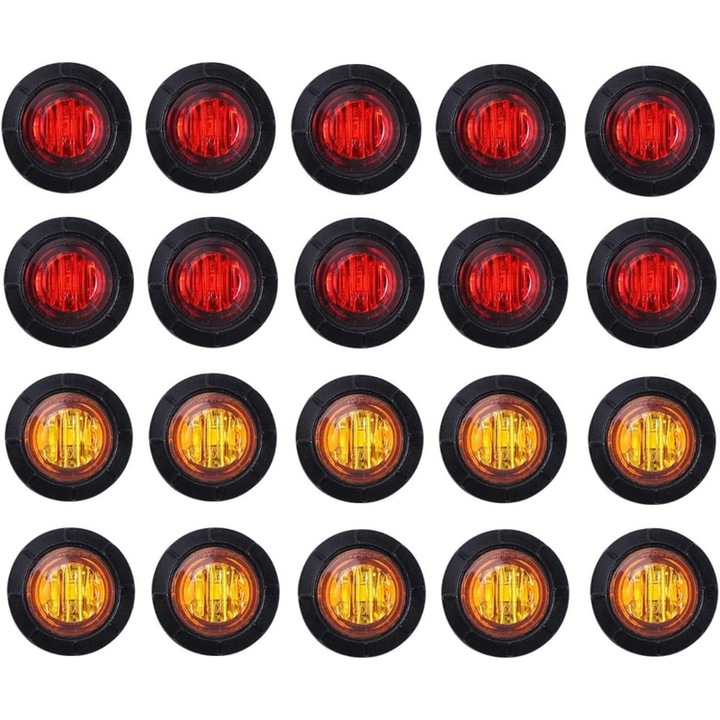 Set 20 lumini LED pentru semnalizare laterala, Ronyes, rotund, impermeabil, 12-24V, 5W, 3/4inch