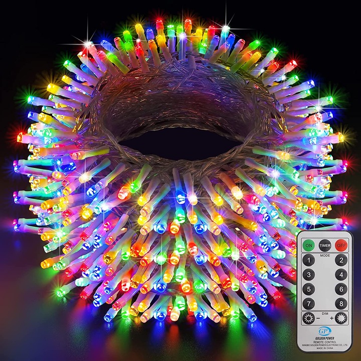 Коледна инсталация Vivendo® Линейна с дистанционно управление, 1000 LED, 100м, IP44, за външна употреба, различни цветове, многоцветна