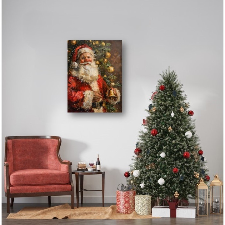 Tablou Canvas cu Mos Craciun, Magia Sarbatorilor de Iarna, Canvas pe Sasiu de Lemn, Lac Selectiv pe Detalii, Tablou 40x60cm