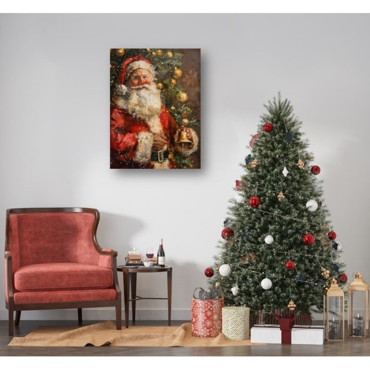 Tablou Canvas cu Mos Craciun, Magia Sarbatorilor de Iarna, Canvas pe Sasiu de Lemn, Lac Selectiv pe Detalii, Tablou 50x70cm