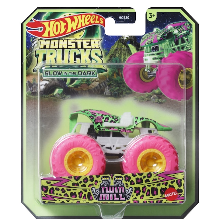 Hot Wheels Monster Truck Glow In The Dark Masinuta Twin Mill Scara 1:64