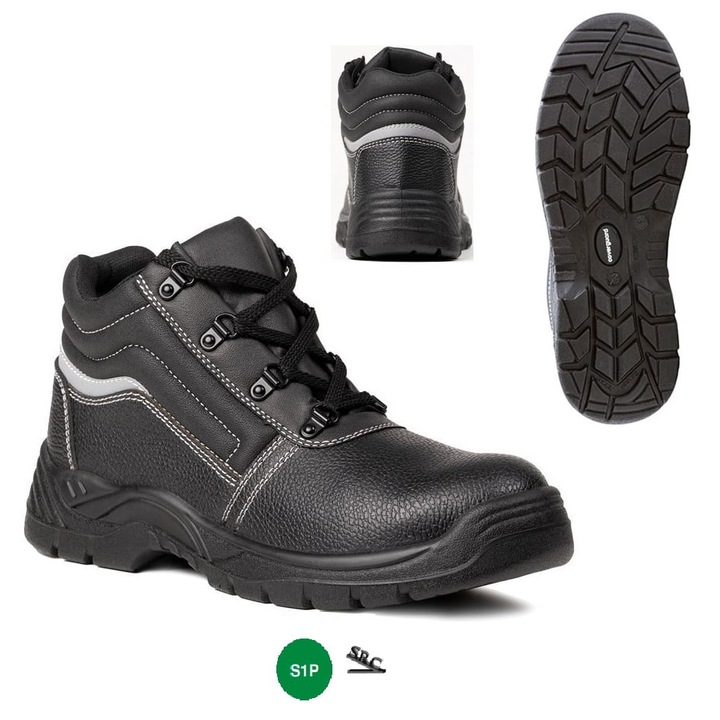 Bocanci de protecție Coverguard S1P, negri, piele bovină, cu bombeu metalic, talpă antiderapantă, mărimea 43 EU