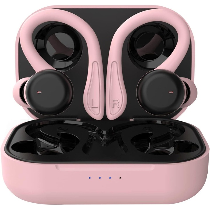 Безжични слушалки, Bluetooth 5.1, водоустойчиви IPX6, 24 часа автономност, черно/розово