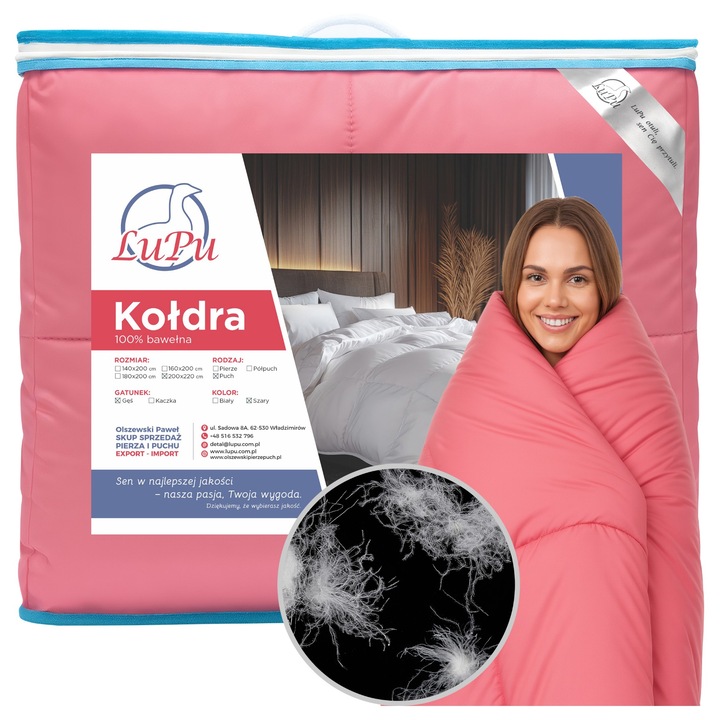 Pilota LuPu 200x220cm, puf de gasca, roz, antialergica, calda