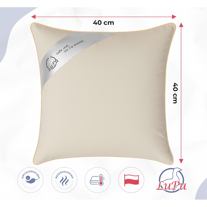 Perna LuPu 40x40cm, din puf de gasca, hipoalergenica, bej