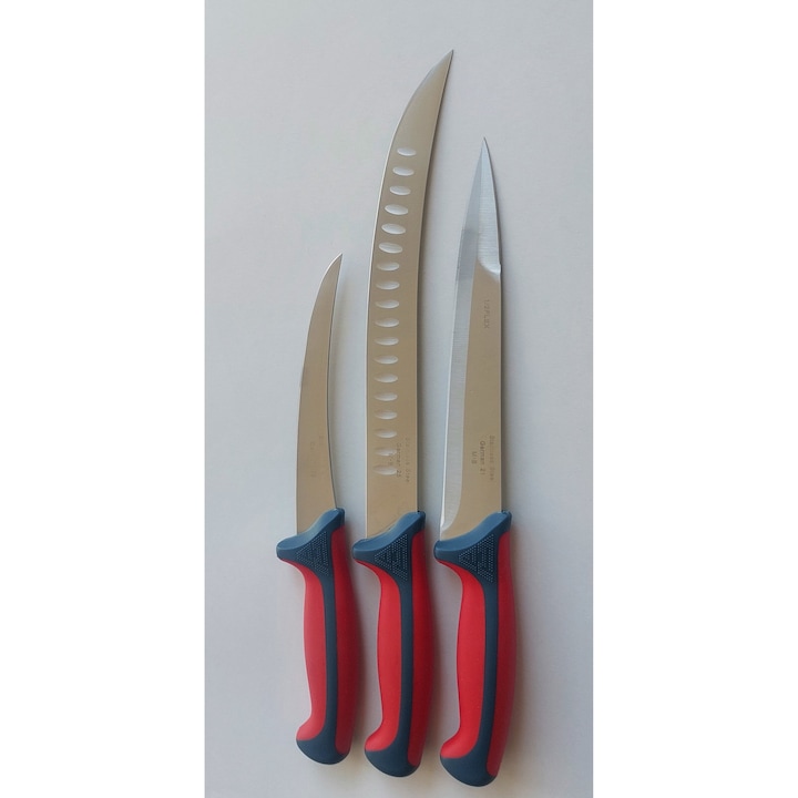 Set profesional pentru macelari, 3 cutite cu maner silicon antialunecare
