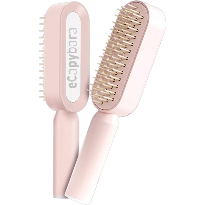 Perie de par cu auto-curatare cu masaj pentru scalp si antistatic, Roz