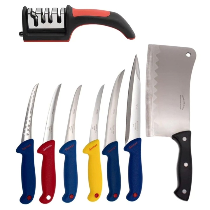 Set cutite profesionale, 7 piese, otel inoxidabil, Germany Steel + ASCUTITOARE