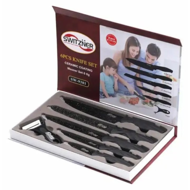 Set Cutite Bucatarie Profesionale, 6 Piese, Lame Aluminiu Forjat Cu Acoperire Ceramica, Maner Antiderapant, ROYALTY LINE